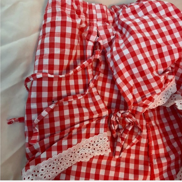 Red Gingham Lingerie Set with Lace Trim - Picture 2 of 3